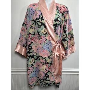 Vtg 80’s Victoria's Secret Gold Label Floral Print Short Kimono Robe Chiffon